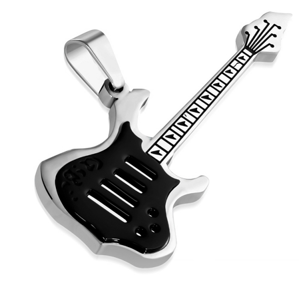 Pandant inox chitara electrica argintiu cu negru [1]